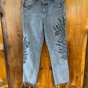 We The Free Gray Ankle Cropped Jeans with Distressing and Embroidery